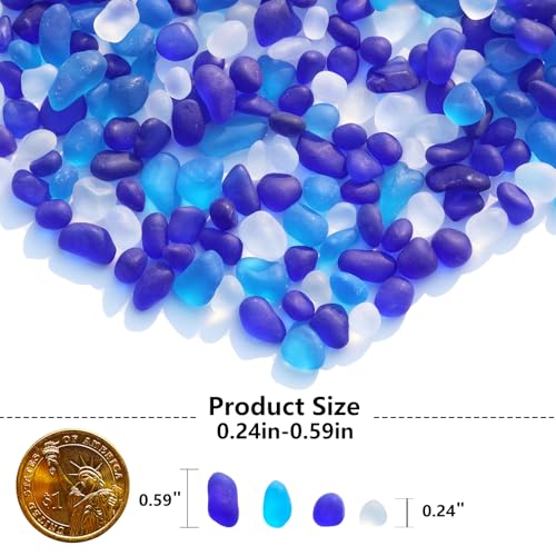 QYGL 0.55LB Blue Frosted Sea Glass Stones for Aquarium & Crafts