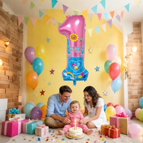 40'' Rainbow Number 1 Balloon for 1st Birthday Party Decorations