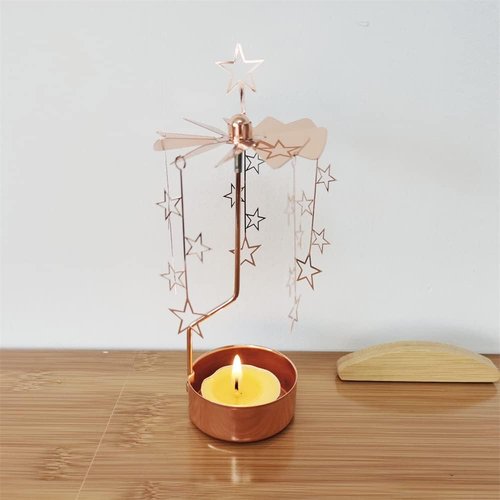 Kingnero Rotary Candle Holder - Spinning Tea Light Carousel in Rose Gold Star | Perfect Small Gift