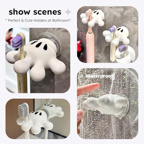 Cute Hand Toothbrush Holder with Suction Hooks - Multi-Function Bathroom Decor