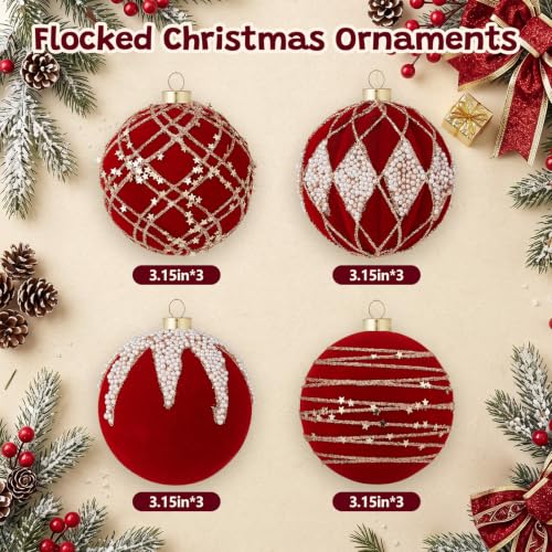 Red Velvet Christmas Ornaments Set - 12 Pieces, 3.15 Inch Flocking Holiday Balls, Variation of THIS listing