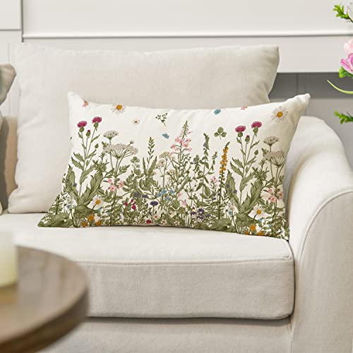 AVOIN colorlife Wildflowers Throw Pillow Cover, 12x20 Beige Floral Case