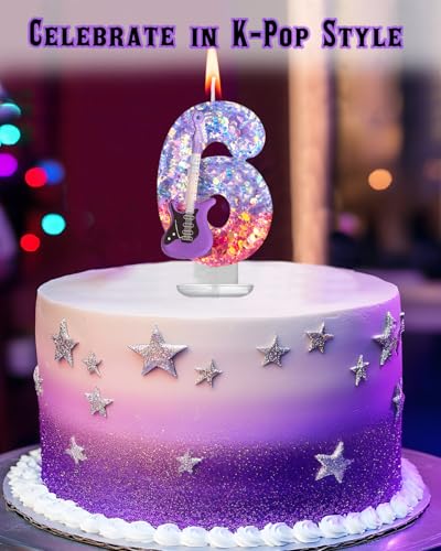 K-Pop Birthday Candle - Purple & Pink Glitter Music Theme (6)