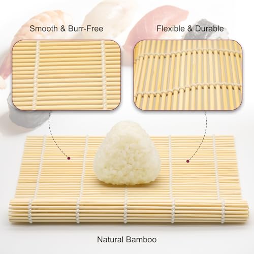 Bamboo Sushi Mats 2-Pack, 9.5-Inch Rolling Tool for Maki