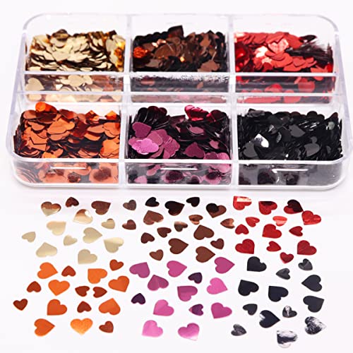 Holographic Heart Nail Glitter Sequins 6 Grids Valentine Art Decals