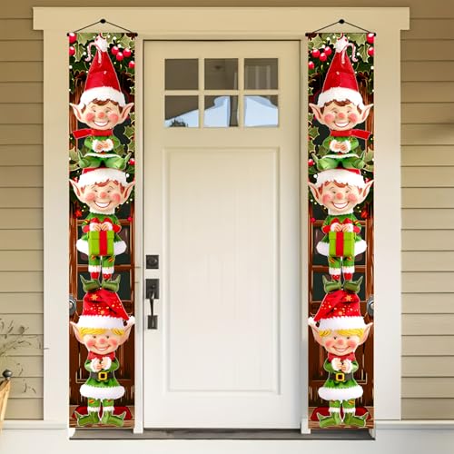 BlissYard Christmas Elf Porch Banner 12x71 Inch Outdoor Holiday Door Decor