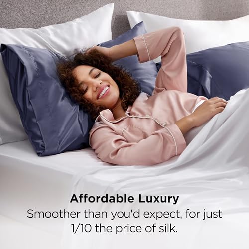 Bedsure Satin Pillowcase Set of 2, Standard Size 20" x 26", Blue Granite