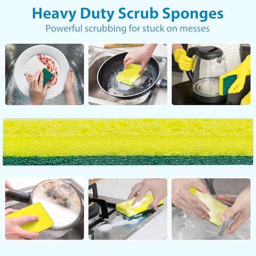 POWOBEST Heavy Duty Scrub Sponges, Dual-Sided Kitchen Sponge - 24 Pack
