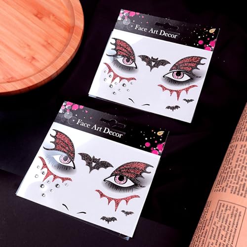 Halloween Glitter Bat Face Gems and Temporary Tattoo Stickers 2Pcs