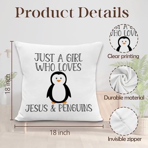 Girls Penguins Christian Throw Pillow Covers 18x18 - Soft Polyester Cushion for Home Decor