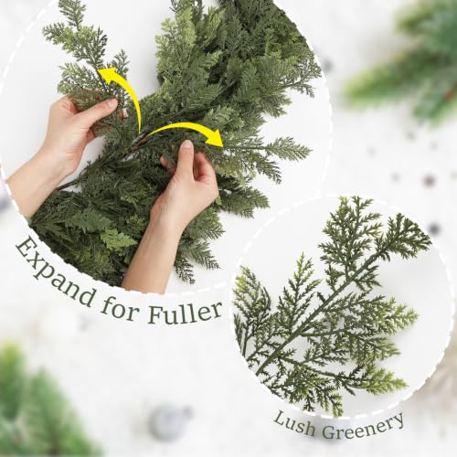 Pre-Lit Christmas Cedar Garland 9FT with Lights - Green, 4 Pieces