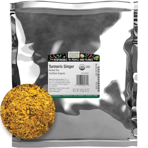 Frontier Co-op Organic Turmeric Ginger Blend, 1lb Bulk Bag ? Warming Tea Blend for Turmeric Ginger Tea, Smoothies, Cooking and Health Remedies, Kosher