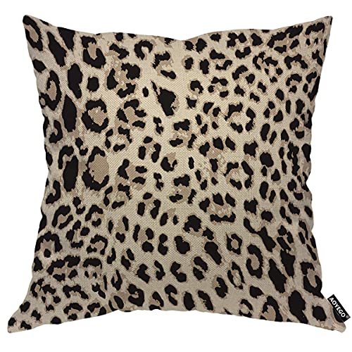 AOYEGO Leopard Animal Print Throw Pillow Cover 18x18 Inch Cotton Linen Cushion for Home Decor