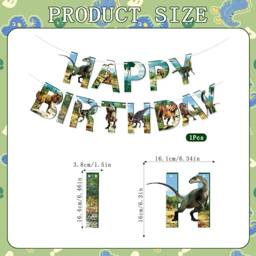 Dinosaur Birthday Decorations Set - Happy Birthday Banner & 8 Swirls