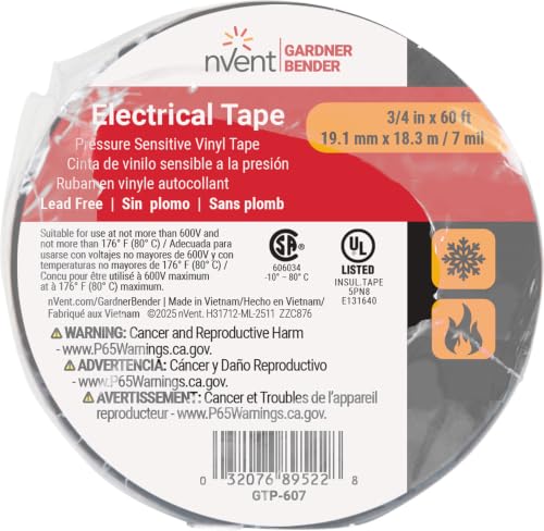 Gardner Bender Electrical Tape, ¾ in. x 60 ft, Flame Retardant