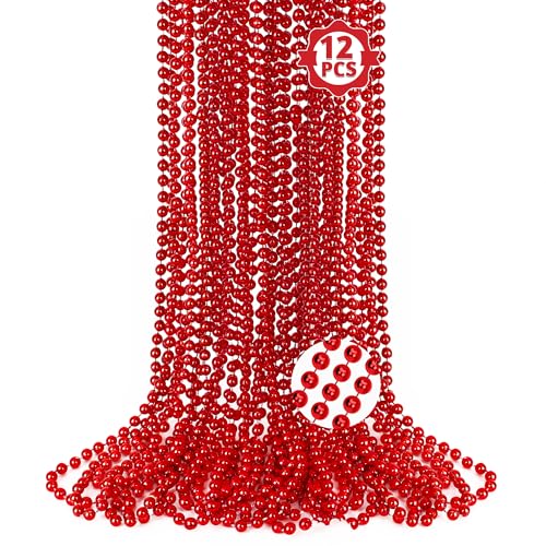Bechumes Red Bead Necklaces 12-Pack 33-Inch Mardi Gras Party Supplies