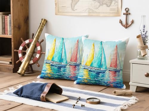 Pastel Sailboat Throw Pillow Covers - 20x20 Inch Set of 2
