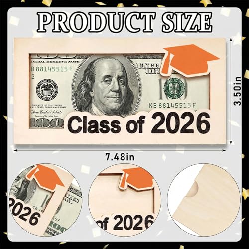 Threetols Wooden 2026 Graduation Money Holder & Card Box for Cash Gifts