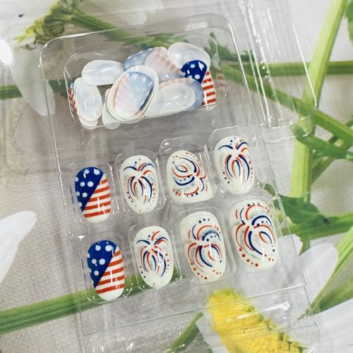 FOXIIU Independence Day Press On Nails Patriotic French False Nails
