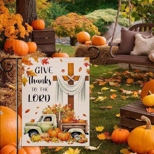 Thanksgiving Garden Flag - Double-Sided Maple Leaf & Pumpkin, 14x18 inch