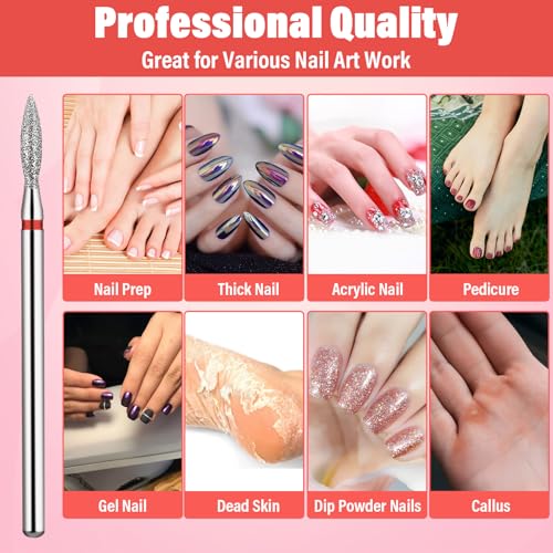 Sibba 10PCS Cuticle Nail Drill Bits 3/32 Diamond Flame Shape Set