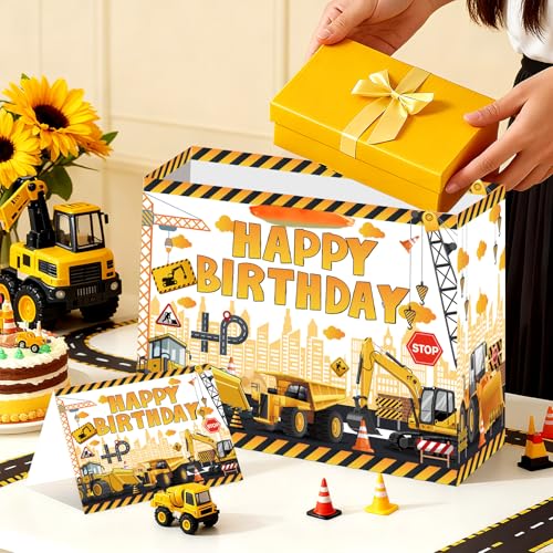 Large Yellow Dump Truck Birthday Gift Bag with Tissue Paper