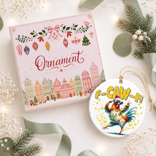 Funny Chicken Christmas Ornament - Farm Animal Holiday Decor with Santa Hat