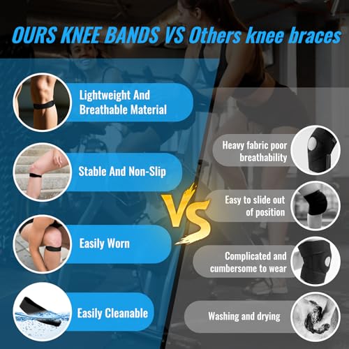 2PCS Patella Band, Patellar Tendon Support Strap for Knee Pain and Tendonitis, Knee Brace for Women & Men, Patella Support Strap for Soccer, Basketball, Running, Tennis, Lightweight Patella Stabilizer for Left & Right Knee - Black