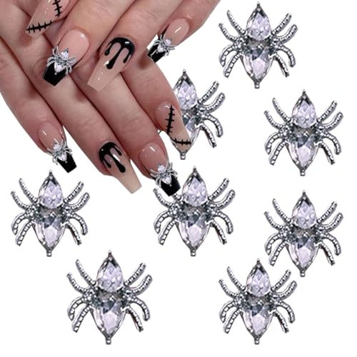 3D Spider Nail Charms White Alloy Rhinestones 20Pcs Halloween Nail Art