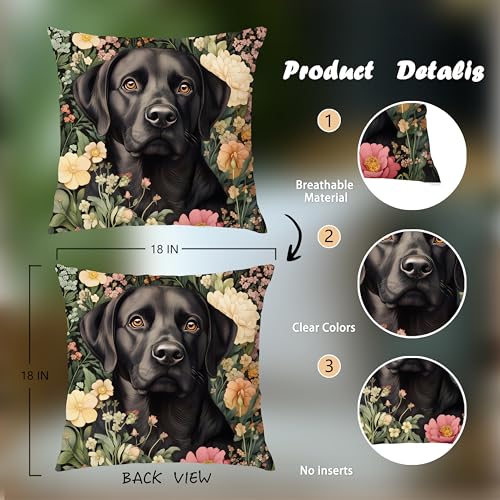 Labrador Retriever Floral Decor Pillow Cover 18x18 - Rustic Soft Flannelette