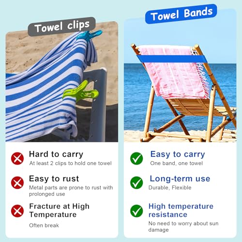 5 Pack Beach Towel Bands Beach Towel Clips for Cruise Chairs, Pool Chairs Towel Strap Towel Holder Cruise Ship Essentials Elastic Towel Band Beach Accessories for Women Men