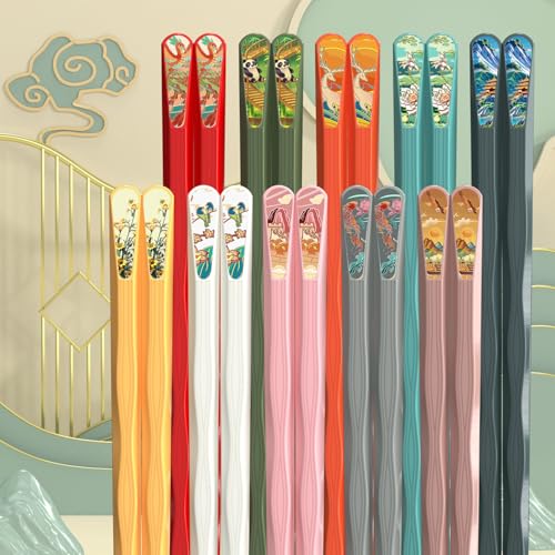 Wavy Reusable Fiberglass Chopsticks - 10 Pairs, Non-Slip, Dishwasher Safe