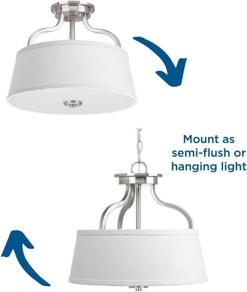 Progress Lighting 2-Light 14" Semi-Flush Convertible, Arden Collection, Indoor, P3720-09, Brushed Nickel