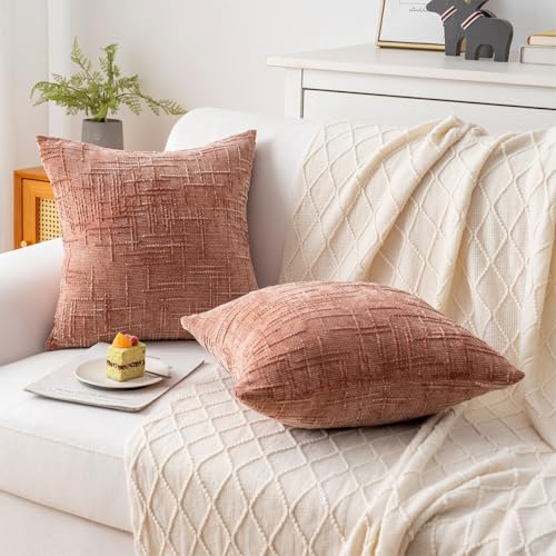 ZSkogur Coral Chenille Throw Pillow Covers 16x16 Inch (Set of 2)