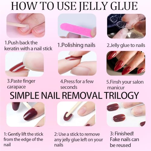 Hrnsnails Coffin Press On Nails Medium Long Ombre Glitter Acrylic Fake Nails