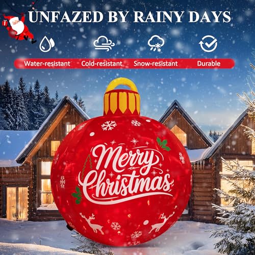 4ft Outdoor Christmas Inflatable Decorations with Rotating LED Lights - New-Red