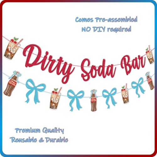 Blue Bow Dirty Soda Bar Banner - Pre-Strung Garland for Baby Showers