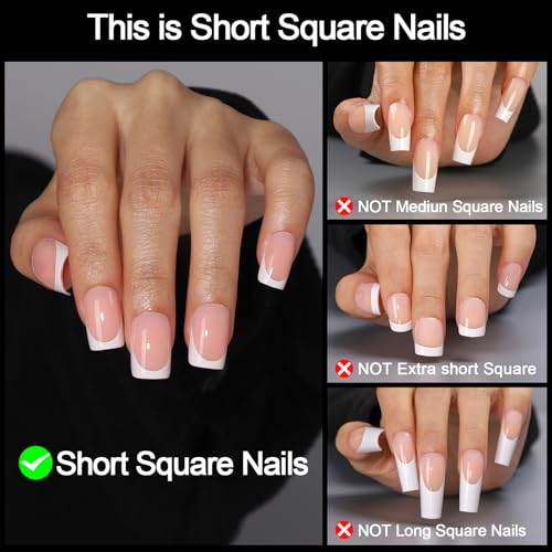 SUPNAIL Short Square French Tip Press On Nails with Glue & Tabs