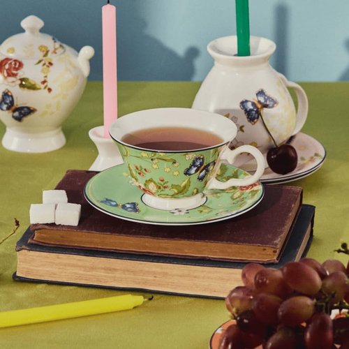 Aynsley Cottage Garden Windsor Fine Bone China Teacup & Saucer, 7.5oz -Green