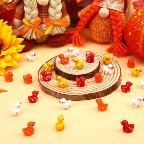 100 Mini Fall Resin Ducks - Tiny Autumn Figurines for Decor