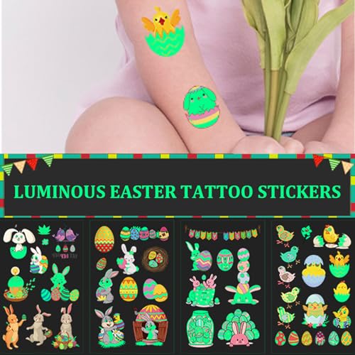 Felico Glow in the Dark Easter Temporary Tattoos, 80 Pcs Party Favors