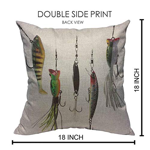 Fishing Bait & Hook Decorative Pillow Cover 18 x 18 Inch Cotton Linen – Versuswolf