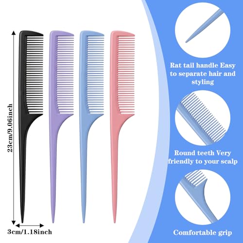 Mabor 4PCS Rat Tail Combs for Hair Styling, Parting & Teasing Set