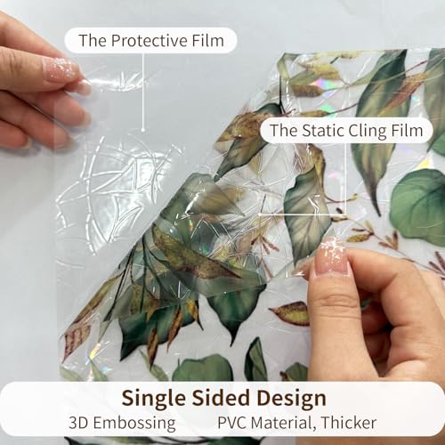 3D Rainbow Stained Glass Window Film with Tools - Green Leaf, 11.02" x 78.74"