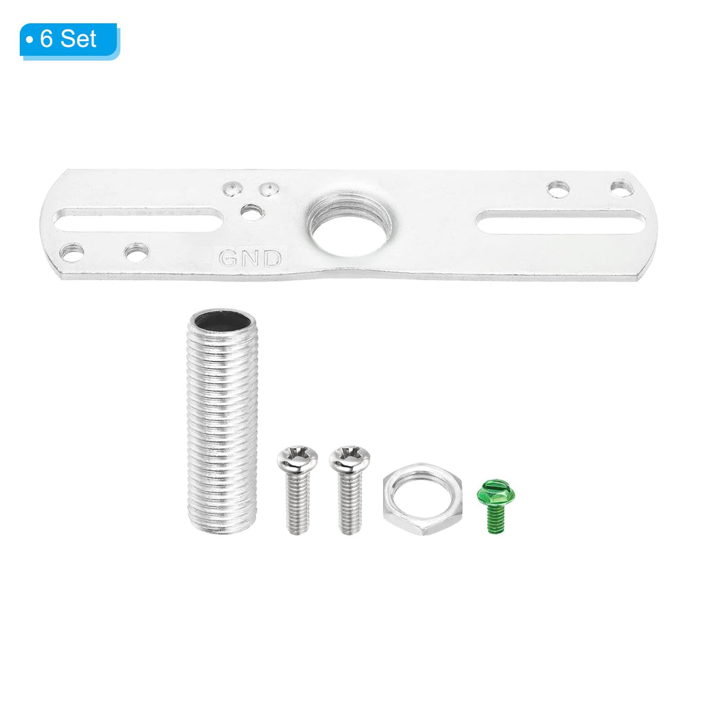 PATIKIL 4" Light Crossbar Kit, 6 Set Universal Light Fixture Mounting Bracket with 1/4IP Tap Center Hole Ceiling Light Plate Canopy Hardware Set for Chandelier Wall Light, Silver Tone