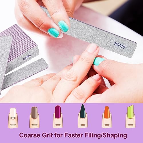 HomeyEra 80/80 Grit Nail Files 12 Pack - Heavy Coarse Emery Boards for Acrylic & Gel Nails