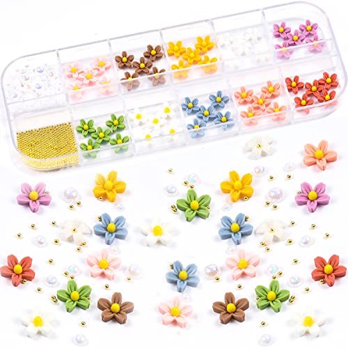 Tyemp 3D Flower Nail Charms Kit with Rhinestones and Caviar Beads