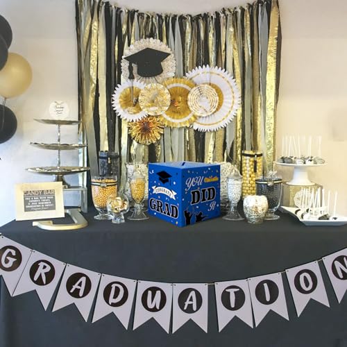 Graduation Card Box 2026 - Foldable Blue & Black Card Holder