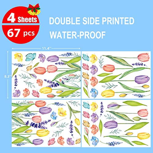 67 PCS Spring Summer Window Cling Stickers - Tulip & Butterfly Decor