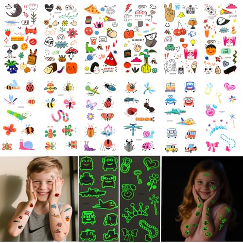 Glow in the Dark Temporary Tattoos for Kids 210 Pcs